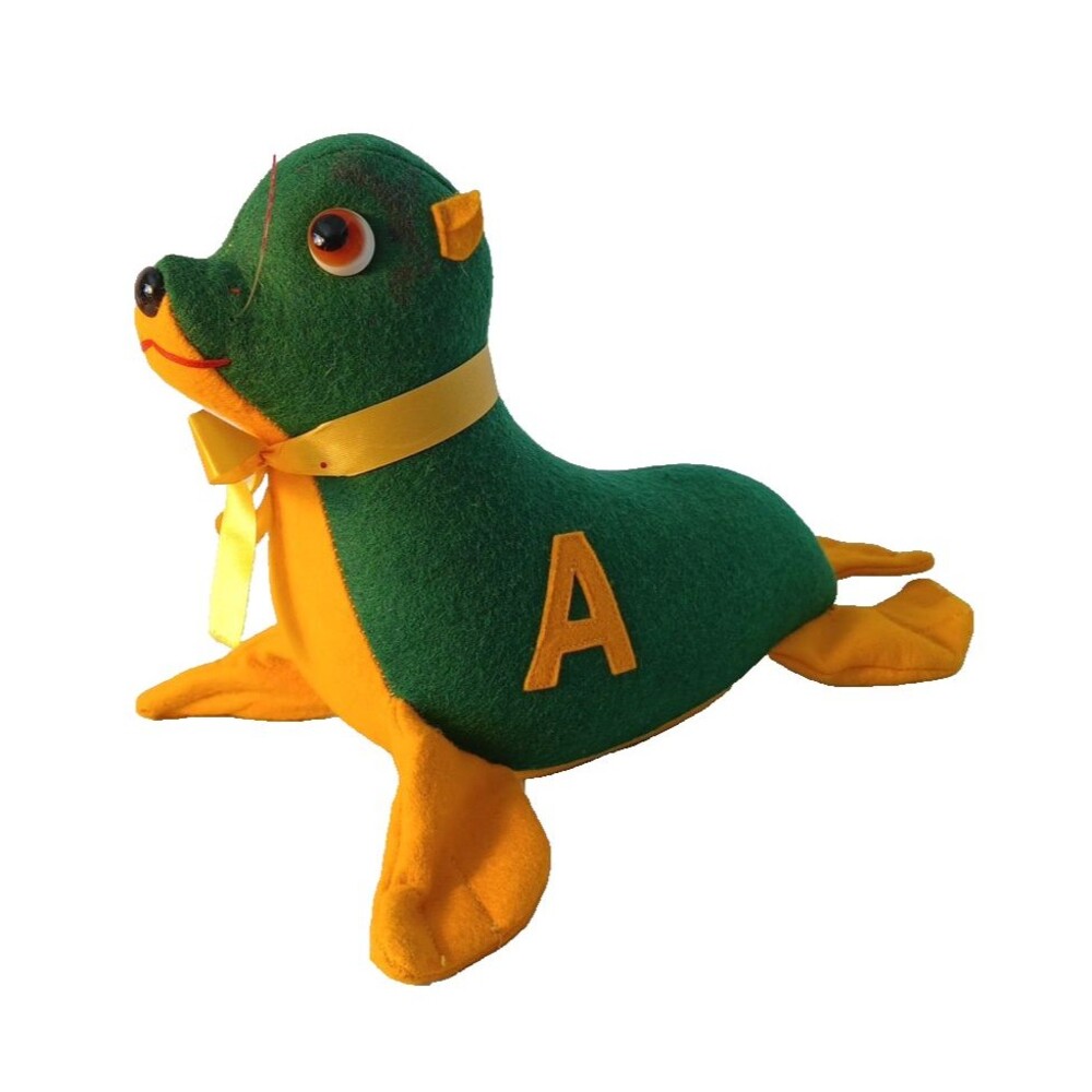 Vintage Gold Green Sea Lion Team Mascot Signed Unknown Background